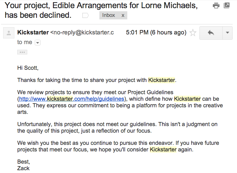 Kickstarter Rejection